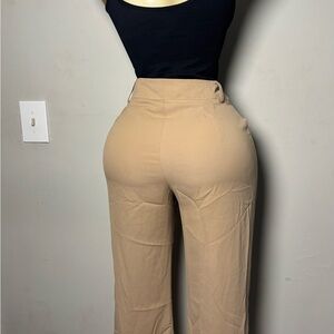 Tan Straight Leg High-Waisted Pants